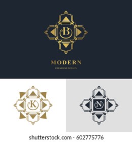 Monogram design elements, graceful template. Calligraphic elegant line art logo design. Letter emblem sign B, K, N for Royalty, business card, Boutique, Hotel, Heraldic, Jewelry. Vector illustration