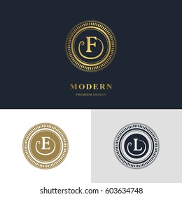 Monogram design elements, graceful template. Calligraphic elegant line art logo design. Letter emblem sign F, E, L for Royalty, business card, Boutique, Hotel, Heraldic, Jewelry. Vector illustration