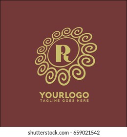 Monogram design elements, graceful template. Calligraphic elegant line art logo design. Letter R