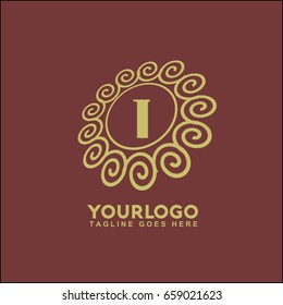 Monogram design elements, graceful template. Calligraphic elegant line art logo design. Letter I