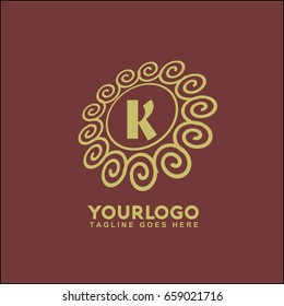 Monogram design elements, graceful template. Calligraphic elegant line art logo design. Letter K