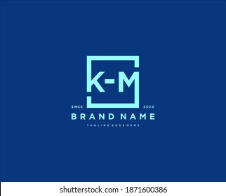 Monogram design elements, initial letter K M elegant line art logo design. Letter emblem