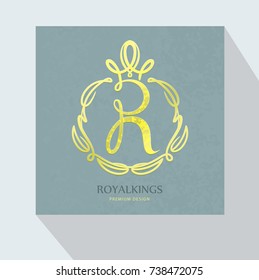 Monogram design elements, template. Calligraphic elegant line art logo design. Letter R. Vintage Insignia or Logotype. Business sign, identity, label, badge, Cafe, Hotel. Vector illustration