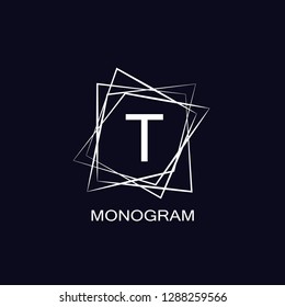 Monogram design for letter T. Geometric white pattern on dark background. Business sign, symbol, emblem. Vector illustration