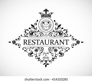 Monogram design for Restaurant. Vintage frame template. Vector illustration.