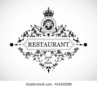 Monogram design for Restaurant. Vintage frame template. Vector illustration.