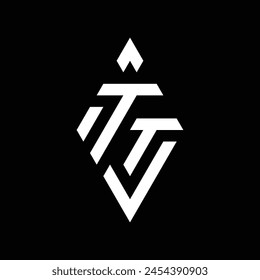 El diseño del monograma está en forma de cometa y forma las letras "t" y "t". blanco sobre un fondo negro.