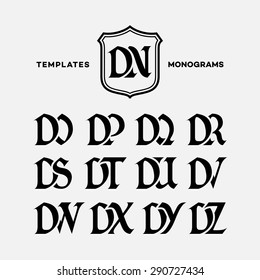 Monogram design template with combinations of capital letters DN DO DP DQ DR DS DT DU DV DW DX DY DZ. Vector illustration.