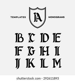 Monogram design template with combinations of capital letters IA IB IC ID IE IF IG IH II IJ IK IL IM. Vector illustration.