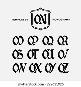 Monogram design template with combinations of capital letters ON OO OP OQ OR OS OT OU OV OW OX OY OZ. Vector illustration.