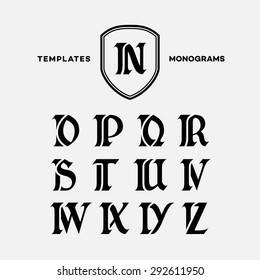 Monogram design template with combinations of capital letters IN IO IP IQ IR IS IT IU IV IW IX IY IZ. Vector illustration.