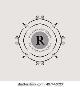 Monogram design template. Flourishes calligraphic monogram emblem template. Luxury elegant frame ornament line logo design vector illustration. Example monogram designs for Cafe, Restaurant, Boutique