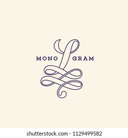 Monogram design template of letter L in linear style. Vector illustration.