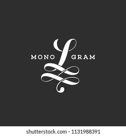 Monogram design template of letter L on a dark background. Vector illustration.