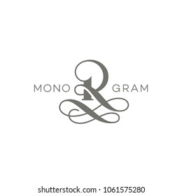 Monogram design template of letter R. Vector illustration.