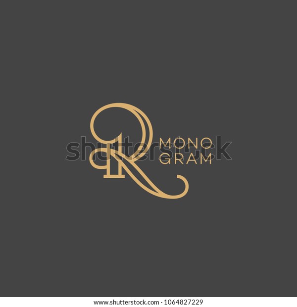 Monogram design template of letter R in\
linear style. Vector\
illustration.