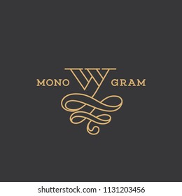 Monogram design template of letter W in linear style. Vector illustration.