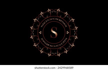 Plantilla de diseño de monograma para una o dos letras como S con espacio para texto en un círculo. Logotipo de identidad para restaurante, hotel, heráldica, joyería.