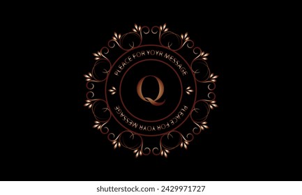Monogram design template for one or two letters such as Q with space for text in a circle. Logo identity for restaurant, hotel, heraldry, jewelry.