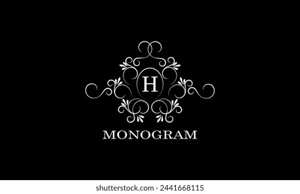 Monogram design template for one or two letters, for example H. Wedding monogram. Business sign, identity logo for restaurant, boutique, hotel, heraldry, jewelry.