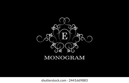 Monogram design template for one or two letters, for example E. Wedding monogram. Business sign, identity logo for restaurant, boutique, hotel, heraldry, jewelry.