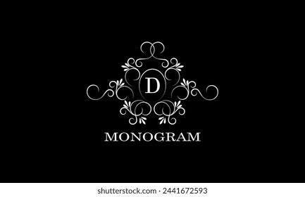 Monogram design template for one or two letters, for example D. Wedding monogram. Business sign, identity logo for restaurant, boutique, hotel, heraldry, jewelry.