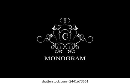 Monogram design template for one or two letters, for example C. Wedding monogram. Business sign, identity logo for restaurant, boutique, hotel, heraldry, jewelry.
