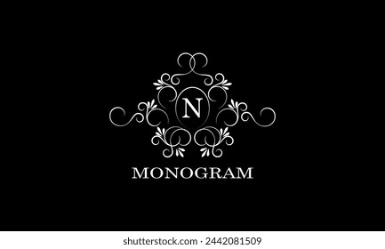 Monogramm-Design-Vorlage für ein oder zwei Buchstaben, z.B. N. Hochzeitsmonogramm. Geschäftszeichen, Identitätslogo für Restaurant, Boutique, Hotel, Heraldik, Schmuck.