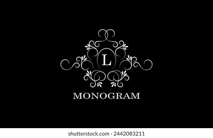 Monogram design template for one or two letters, for example L. Wedding monogram. Business sign, identity logo for restaurant, boutique, hotel, heraldry, jewelry.