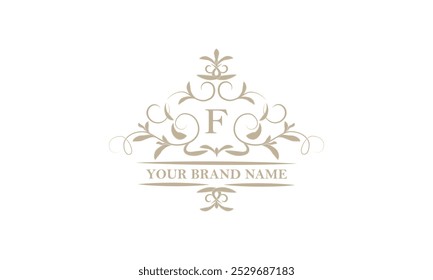 Monogram design template for one or two letters, for example F. Calligraphic elegant ornament. Vector logo for business, heraldry, boutiques, restaurant, etc.