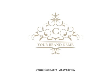 Monogram design template for one or two letters, for example C. Calligraphic elegant ornament. Vector logo for business, heraldry, boutiques, restaurant, etc.