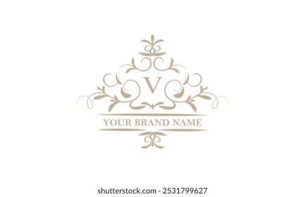 Monogram design template for one or two letters, for example V. Calligraphic elegant ornament. Vector logo for business, heraldry, boutiques, restaurant, etc.