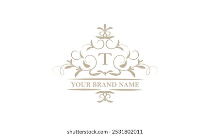 Monogram design template for one or two letters, for example T. Calligraphic elegant ornament. Vector logo for business, heraldry, boutiques, restaurant, etc.