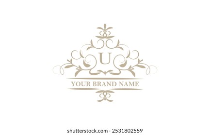 Monogram design template for one or two letters, for example U. Calligraphic elegant ornament. Vector logo for business, heraldry, boutiques, restaurant, etc.