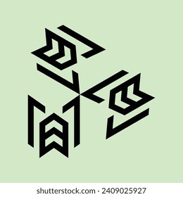 monogram design that forms the letter "M" for ceramic designs or brand logos on a light green background