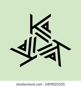 A MONOGRAM DESIGN THAT FORMS THE LETTERS "K" AND "A" WHICH ARE ROTATED. LIGHT GREEN BACKGROUND.