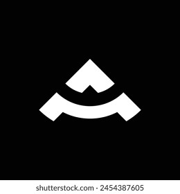 The monogram design is triangular and forms the letters "a" and "m". white on a black background.