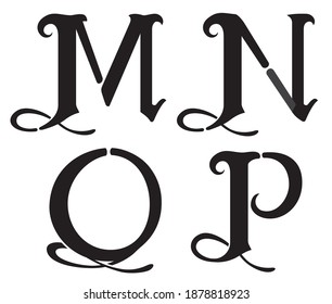 Monogram Design Uppercase Letters M,N,O,P
