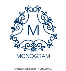 Diseño monograma. Marco de contorno floral vectorial o borde - plantilla de logotipo abstracto para spa, tiendas florales y cosméticos