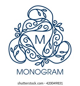 Monogram design. Vector floral outline frame or border - abstract logo template for spa, floral shops and cosmetics. Logo template. Business logo.
