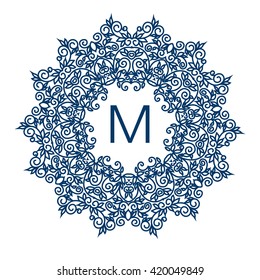 Monogram design. Vector floral outline frame or border - abstract logo template for spa, floral shops and cosmetics. Business logo template. Vector illustration.