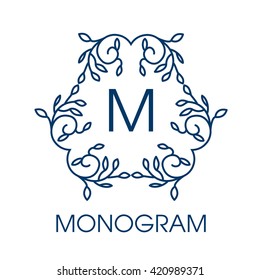 Diseño monograma. Marco de contorno floral vectorial o borde - plantilla de logotipo abstracto para spa, tiendas florales y cosméticos. Aislado. Diseño de líneas de arte.