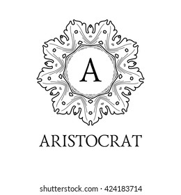 Monogram design. Vector floral outline frame or border - abstract logo template for spa, floral shops and cosmetics. Isolated. Line art design.