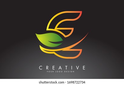 Monogram E Letter Logo Design mit grünem Leaf. Illustration zur Vektorillustration von Öko- und Öko-Buchstaben.