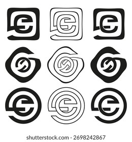 Monogram E set. Abstract swirl logos. Corporate identity Vector. Company emblem collection. EPS 10.