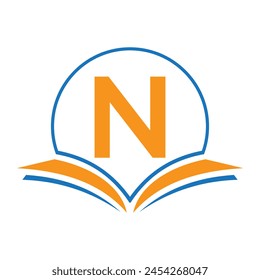 Logo De La Educación Del Monograma En La Letra N Concepto Con El Icono Del Libro Abierto