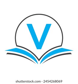 Logo De La Educación Del Monograma En La Letra V Concepto Con El Icono Del Libro Abierto