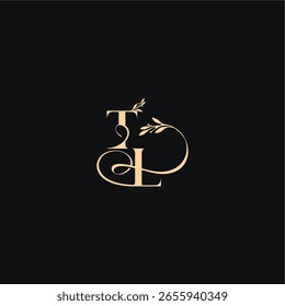 monograma concepto elegante sensación de lujo con línea ondulada TL hojas orgánicas logo de la boda letra
