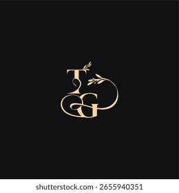 monograma concepto elegante sensación de lujo con línea ondulada TG hojas orgánicas logo de la boda letra