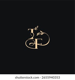monogram elegant concept luxury feel with wavy line TF organic leaves wedding logo letter